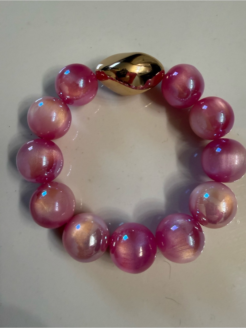Pink Pearl Stretch Bracelet with Gold Accent